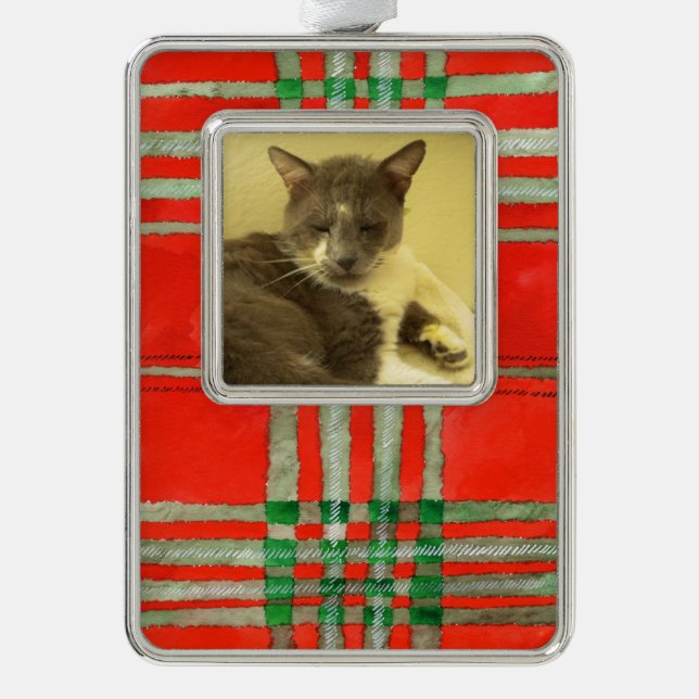 PET LOVE Framed Vertical Ornament / RedScott Plaid (Front)