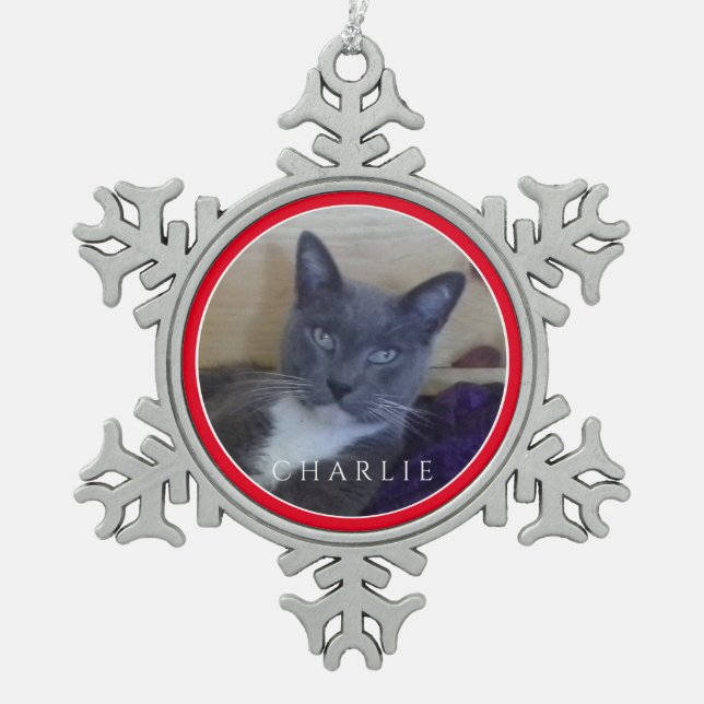 PET LOVE Pewter Snowflake Ornament / Red (Front)