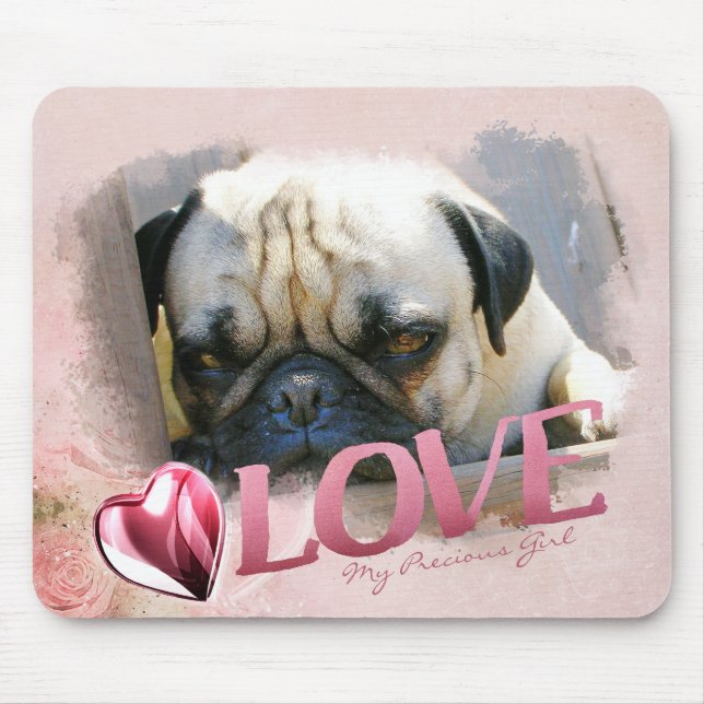 Pet Love: Pink Photo Frame, Heart & Love - Hor. Mouse Mat (Front)