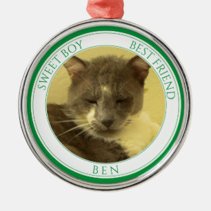 PET LOVE Premium Round Ornament + Text / Green