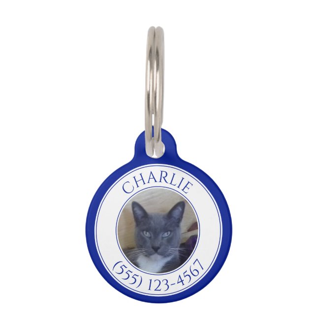 PET LOVE Round Pet Tag / Navy Blue (Front)