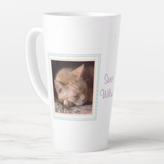 PET LOVE Tall Latte Mug + Text / Rainbow (Left Angle)
