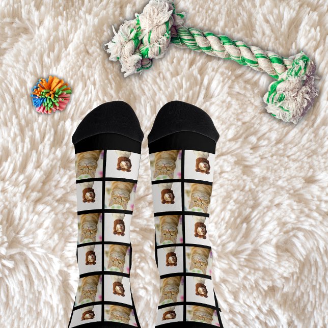 Pet Lover Dog Cat 2 Photos Collage Custom Black  Socks (Creator Uploaded)