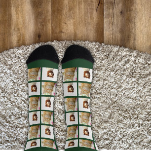 Pet Lover Dog Cat 2 Photos Collage Custom Green Socks