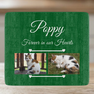 Pet Lover green and white 2 photos glass Cutting Board