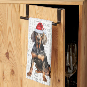 Pet Lover Holiday Black Tan Coonhoun Dog Christmas Tea Towel