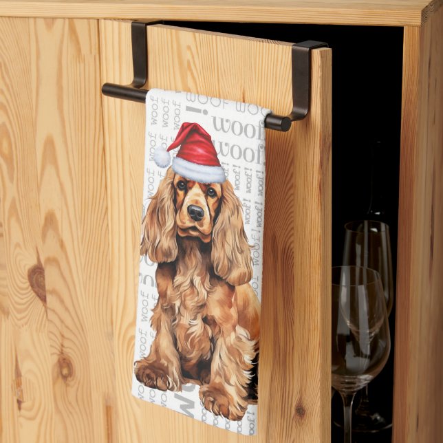 Pet Lover Holiday Cocker Spaniel Dog Christmas Tea Towel (Thirds Fold)
