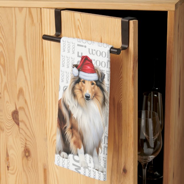 Pet Lover Holiday Collie Dog Christmas Tea Towel (Thirds Fold)