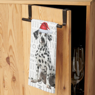 Pet Lover Holiday Dalmatian Santa Dog Christmas Tea Towel