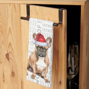 Pet Lover Holiday French Bulldog Santa Christmas Tea Towel