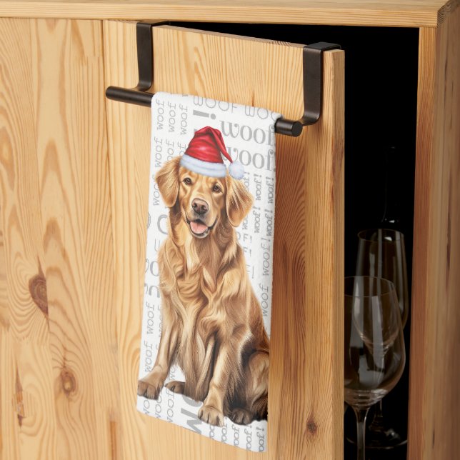 Pet Lover Holiday Golden Retriever Dog Christmas Tea Towel (Thirds Fold)
