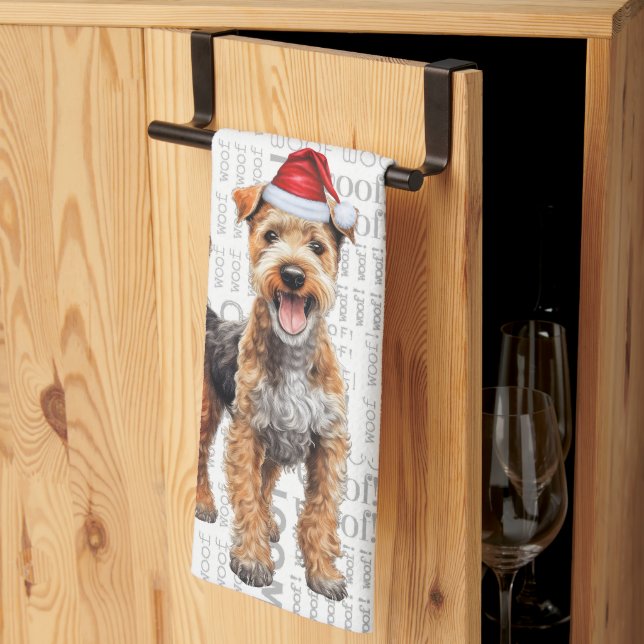 Pet Lover Holiday Lakeland Terrier Dog Christmas Tea Towel (Thirds Fold)