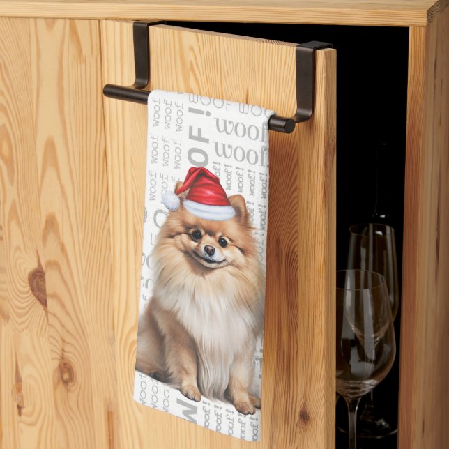 Pet Lover Holiday Pomeranian Dog Christmas Tea Towel (Thirds Fold)