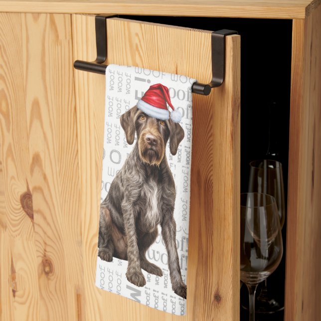 Pet Lover Holiday Wirehair Pointer Dog Christmas Tea Towel (Thirds Fold)