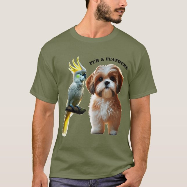 Pet Lover of Shih Tzu Dog and Cockatoo Bird URM T-Shirt (Front)