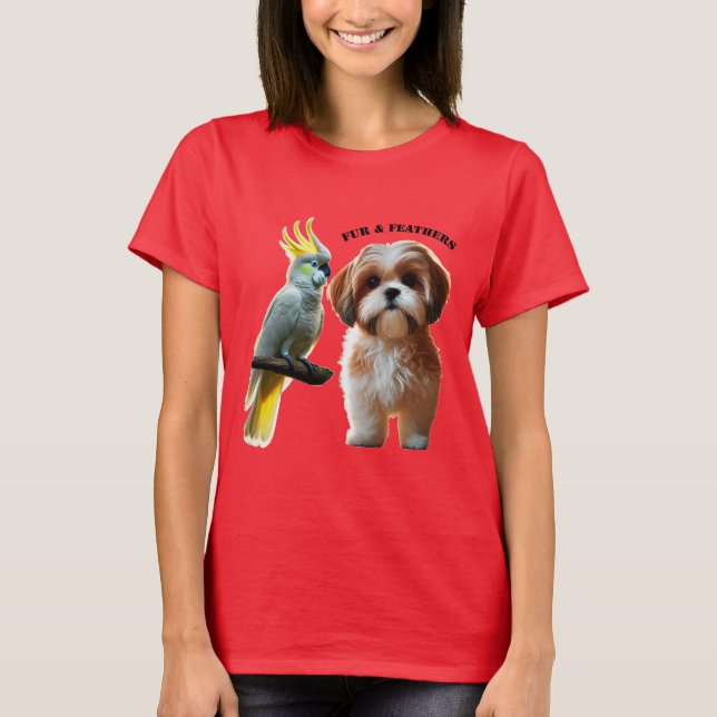 Pet Lover of Shih Tzu Dog and Cockatoo Bird URM T-Shirt (Front)