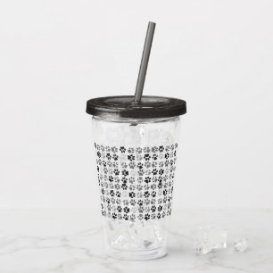 Pet Lover Paw Prints Black White Acrylic Tumbler