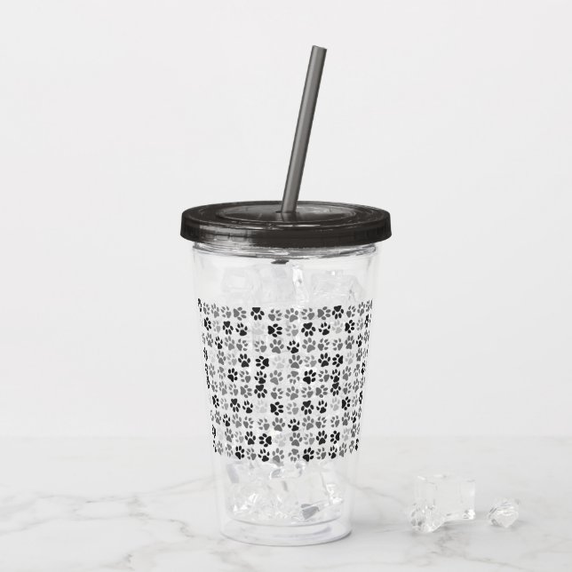 Pet Lover Paw Prints Black White Acrylic Tumbler (Back Ice)