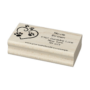 Pet Lover Return Address with Paw Prints & Heart Rubber Stamp