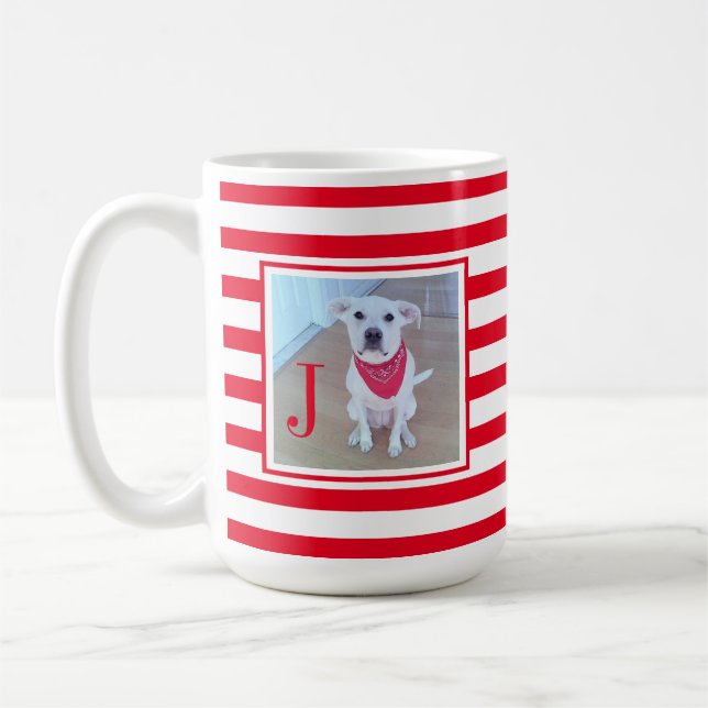 Pet Lover Simple 1 Photo Red and White Christmas Coffee Mug (Left)