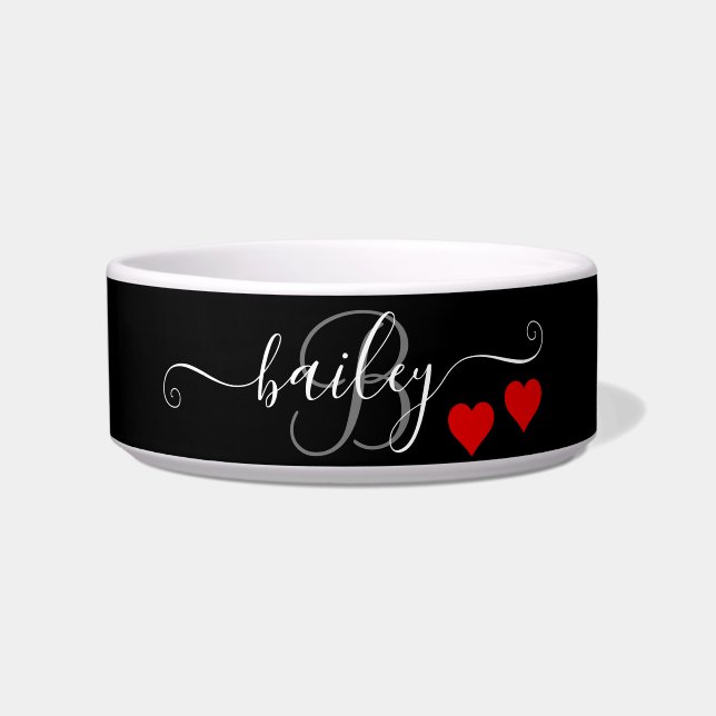 Pet Lovers Black My Heart Monogram Name   Bowl (Front)