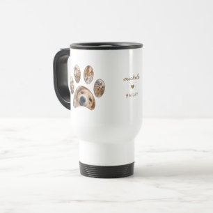 Pet Lovers Gold Paw Print Name Photo Collage Travel Mug