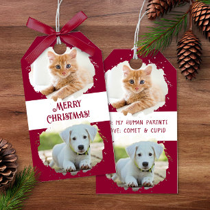 Pet Lovers Personalised Two Photos Red Christmas Gift Tags