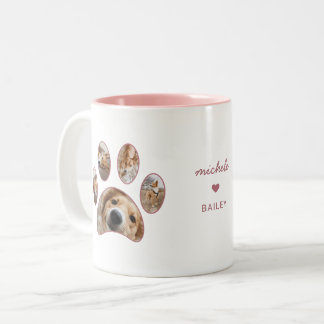 Pet Lovers Pink Paw Print Name Photo Collage Two-Tone Coffee Mug