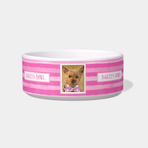 Pet Lovers Pretty in Pink Stripes Photo Name     Bowl
