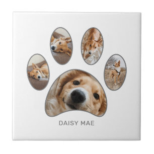 Pet Lovers Silver Paw Print Photo Collage Custom Tile