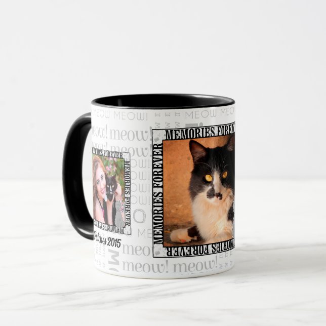 Pet Memorial 3-Photo Loss of a Cat Meow Word Art Mug (Front Left)
