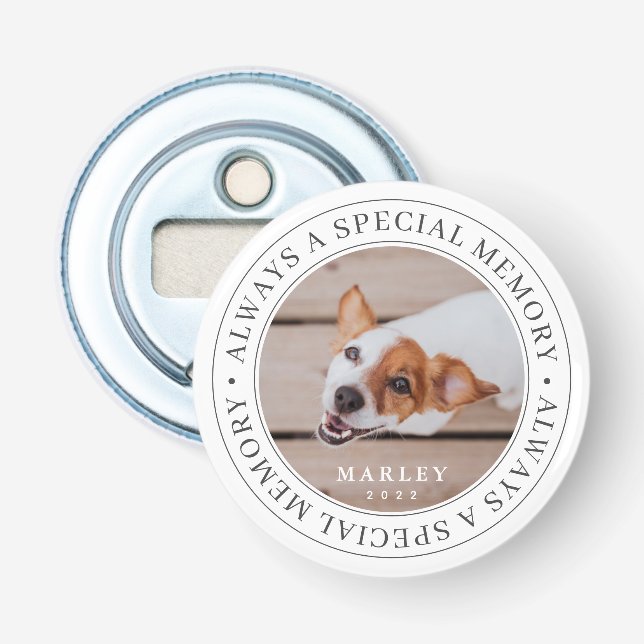 Pet Memorial Always a Special Memory Modern Photo Bottle Opener (Front)