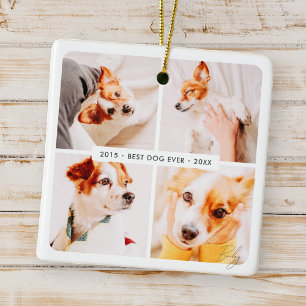Pet Memorial Best Dog Ever Modern Photo Collage Ceramic Ornament