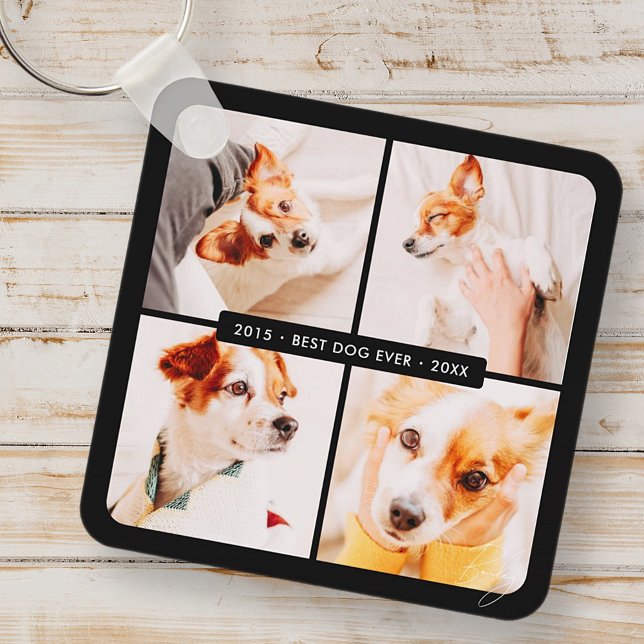 Pet Memorial Best Dog Ever Modern Photo Collage Key Ring (Creator Uploaded)