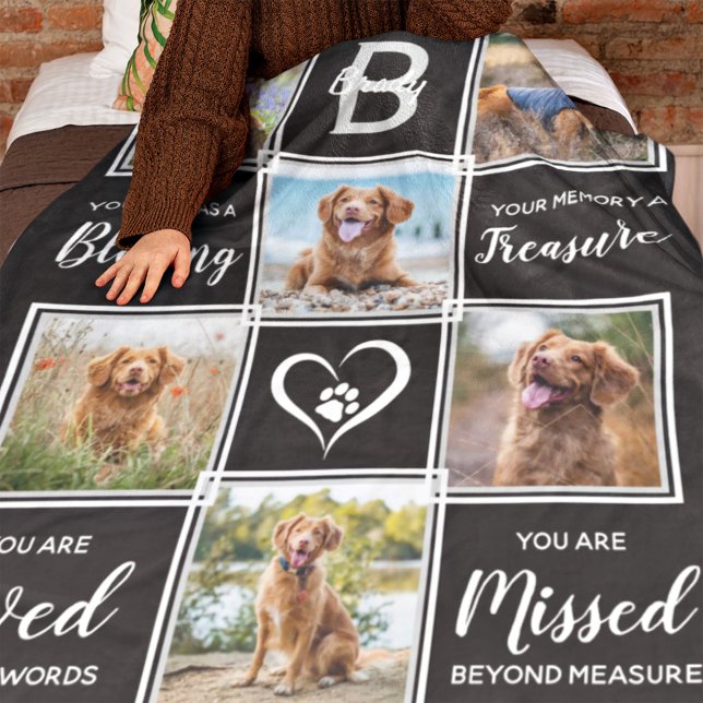 Pet Memorial Black Photo Collage Fleece Blanket (Creator Uploaded)