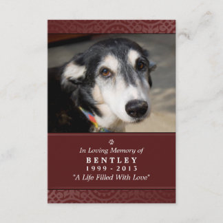 Pet Memorial Card 3.5" x 5" - Maroon - Pet Prayer