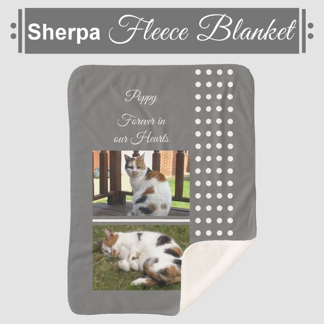 Pet memorial cat grey and white add photos sherpa blanket (Creator Uploaded)