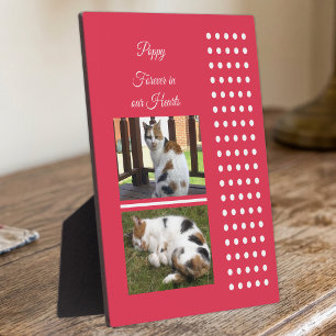 Pet memorial cat red and white add photos plaque