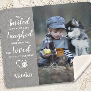 Pet Memorial Custom Grey Leather Dog Photo Sherpa Blanket