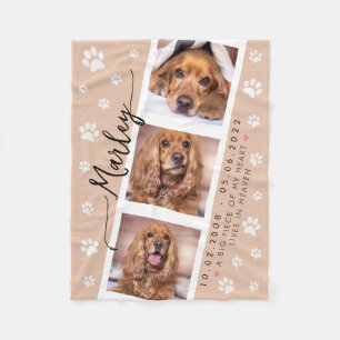 Pet Memorial Custom Photo Collage with Paw Prints Fleece Blanket