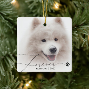 Pet Memorial   Custom Photo Dog Paw Print Ceramic Ornament