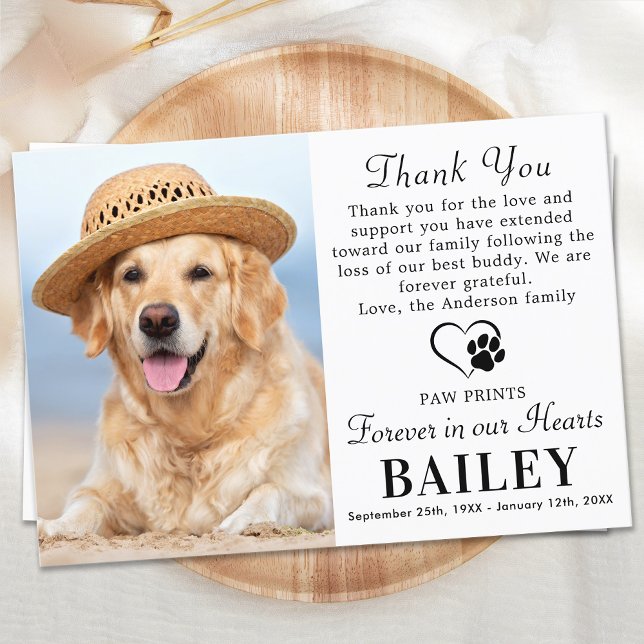 Pet Memorial Dog Loss Modern Photo Sympathy Thank You Card (Creator Uploaded)