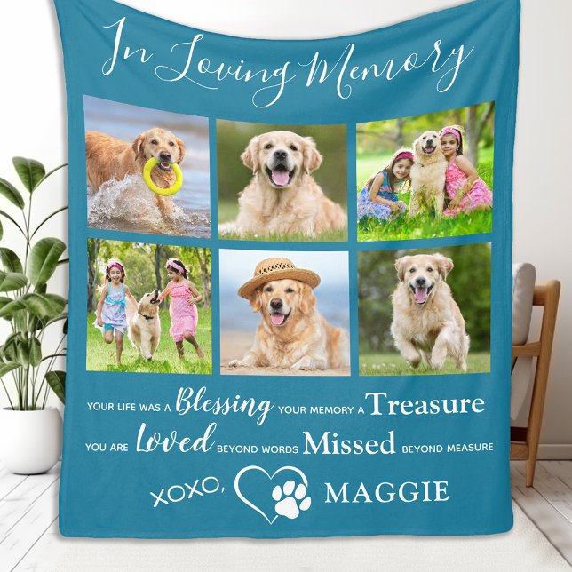 Pet Memorial Dog Remembrance Poem Photo Collage Fleece Blanket (Creator Uploaded)