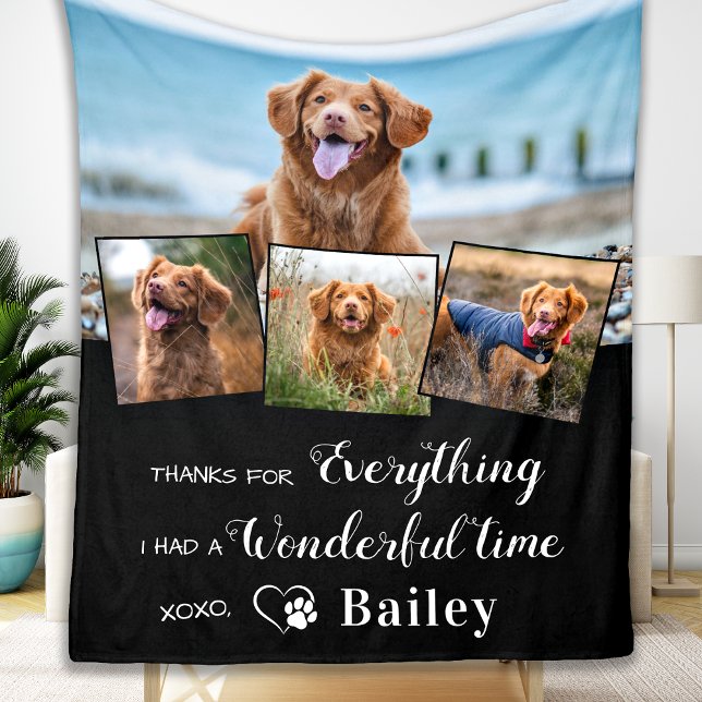Pet Memorial Elegant Dog 4 Photo Collage Fleece Blanket (Creator Uploaded)