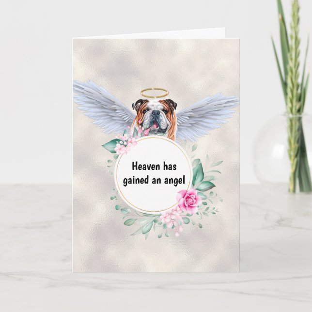 Pet memorial English bulldog dog angel wings poem Card (Front)