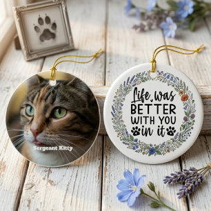 Pet Memorial Floral Wreath Cat Loss Keepsake Ceramic Tree Decoration