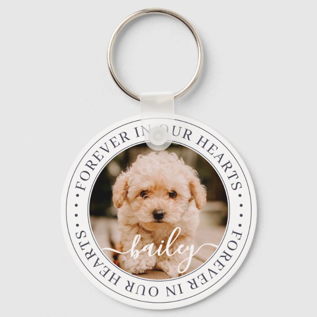 Pet Memorial Forever Hearts Elegant Chic Photo Key Ring (Front)