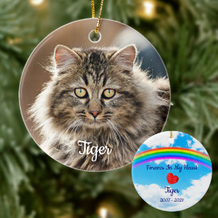 Pet Memorial Forever In Our Hearts Cat Photo Ceramic Tree Decoration