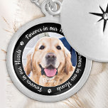 Pet Memorial Forever in our Hearts Custom Photo Locket Necklace<br><div class="desc">Honor your best friend with a custom photo memorial locket necklace. This unique pet memorials necklace keepsake is the perfect gift for yourself, family or friends to pay tribute to your loved one. We hope your dog memorial locket necklace will bring you peace, joy and happy memories. Quote "Forever in...</div>