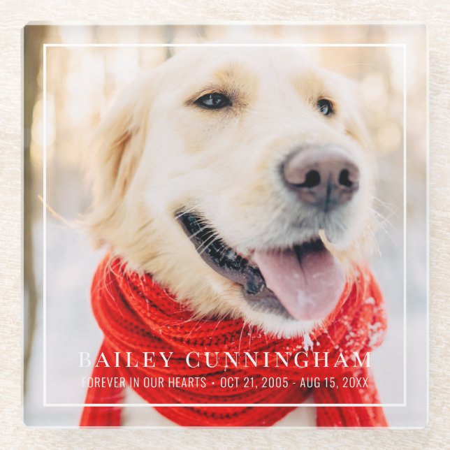 Pet Memorial Forever In Our Hearts Framed Photo Glass Coaster (Front)